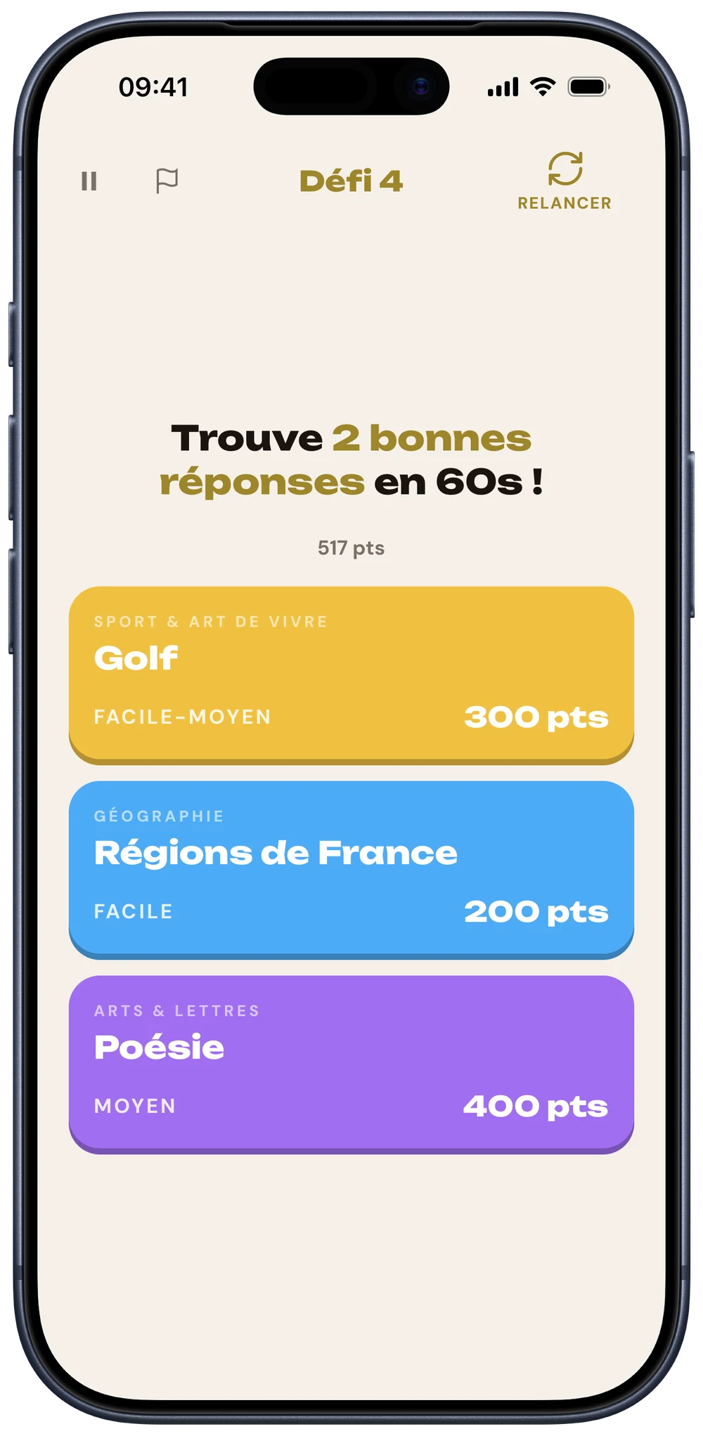 Choix du thème avant un défi en solo