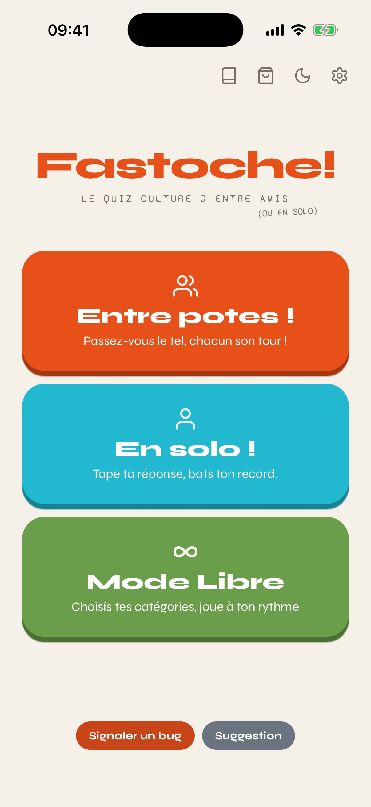 Écran d'accueil Fastoche avec les trois modes